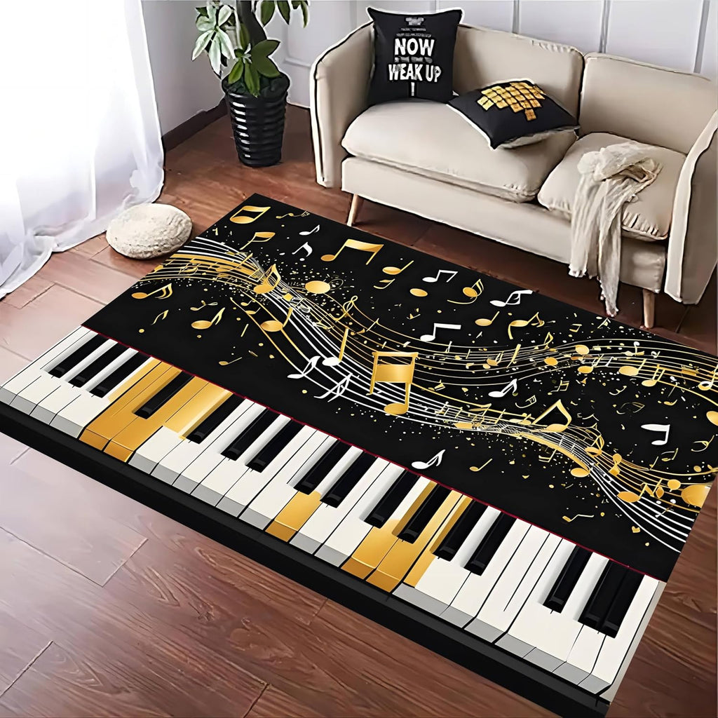 Piano Area Rug, 6x8ft Black and White Piano Sheet Music Art Indoor Carpet, Decorative Carpet Non-Slip Large Area Easy to Clean, Suitable for Living Room Bedroom Game Room Area Rug Mat