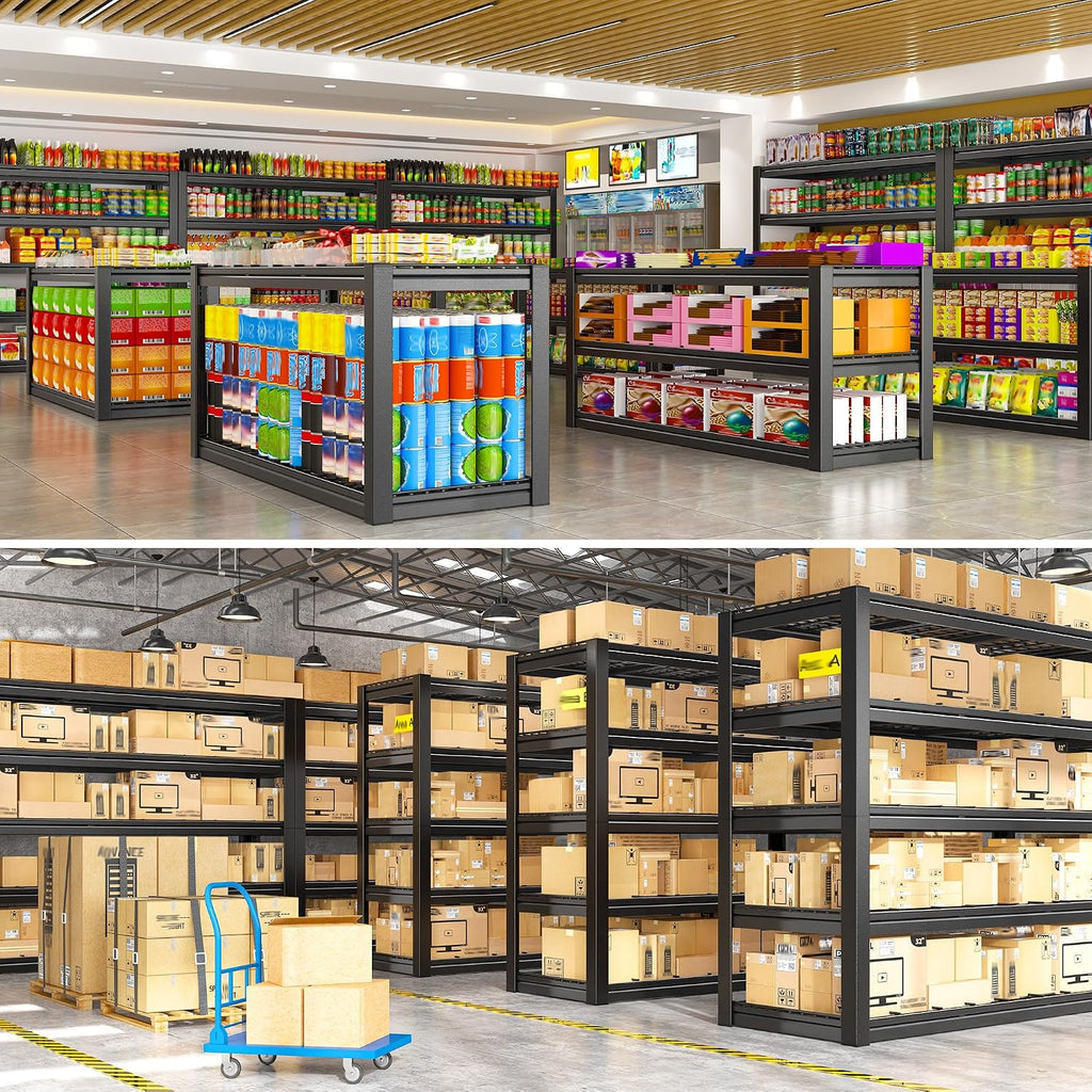 REIBII 48.2''W Garage Shelving Heavy Duty,Metal Shelving 3000LBS Storage Shelves, Adjustable Reinforcing Ribs Wire Mesh,5 Tier Shelf for Basement Pantry Warehouse Supermarket 48.2'W x 24.2'D x 72.2'H