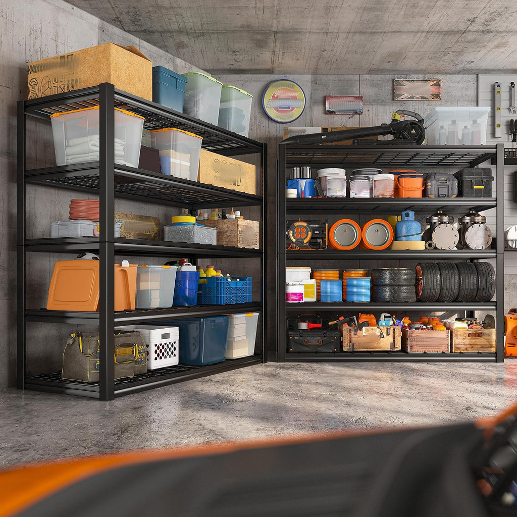 REIBII 48.2''W Garage Shelving Heavy Duty,Metal Shelving 3000LBS Storage Shelves, Adjustable Reinforcing Ribs Wire Mesh,5 Tier Shelf for Basement Pantry Warehouse Supermarket 48.2'W x 24.2'D x 72.2'H
