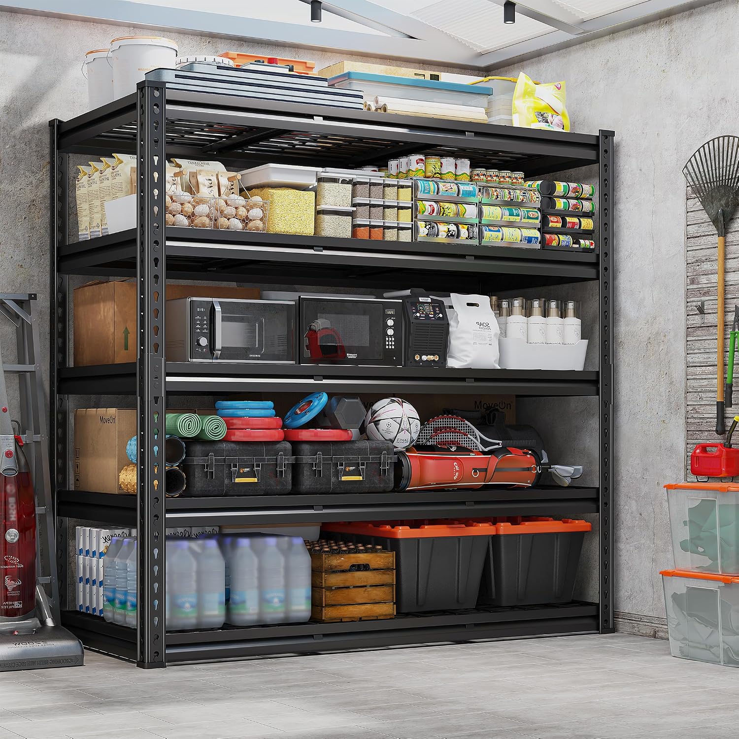REIBII 48''W Garage Shelving,Adjustable Reinforcing Wire Mesh for Basement | 3000LBS Metal Shelving Unit, double-layer thickened metal support posts for Warehouse 5 Tier 48' W x 24' D x 72' H
