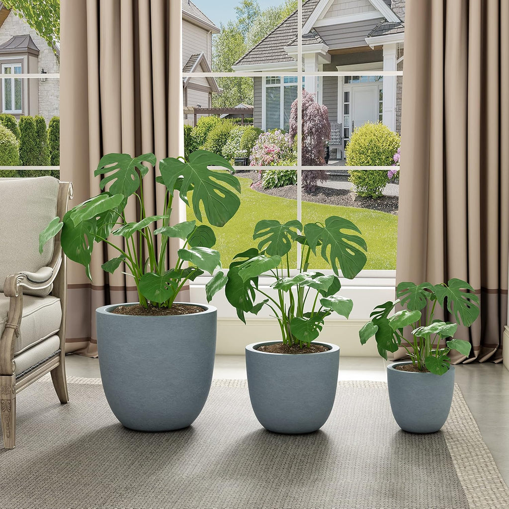 Kante 18',14',10' Dia Concrete Round Planters (Set of 3), Outdoor Indoor Large Planter Pots with Drainage Hole and Rubber Plug for Home Patio Garden, Gray