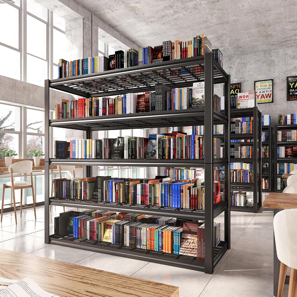 REIBII 48.2''W Garage Shelving Heavy Duty Metal Shelving 3000LBS Storage Shelves Adjustable Metal Shelves Industrial 5 Tier Garage Shelf for Basement Pantry Warehouse Supermarket, 2 Pack