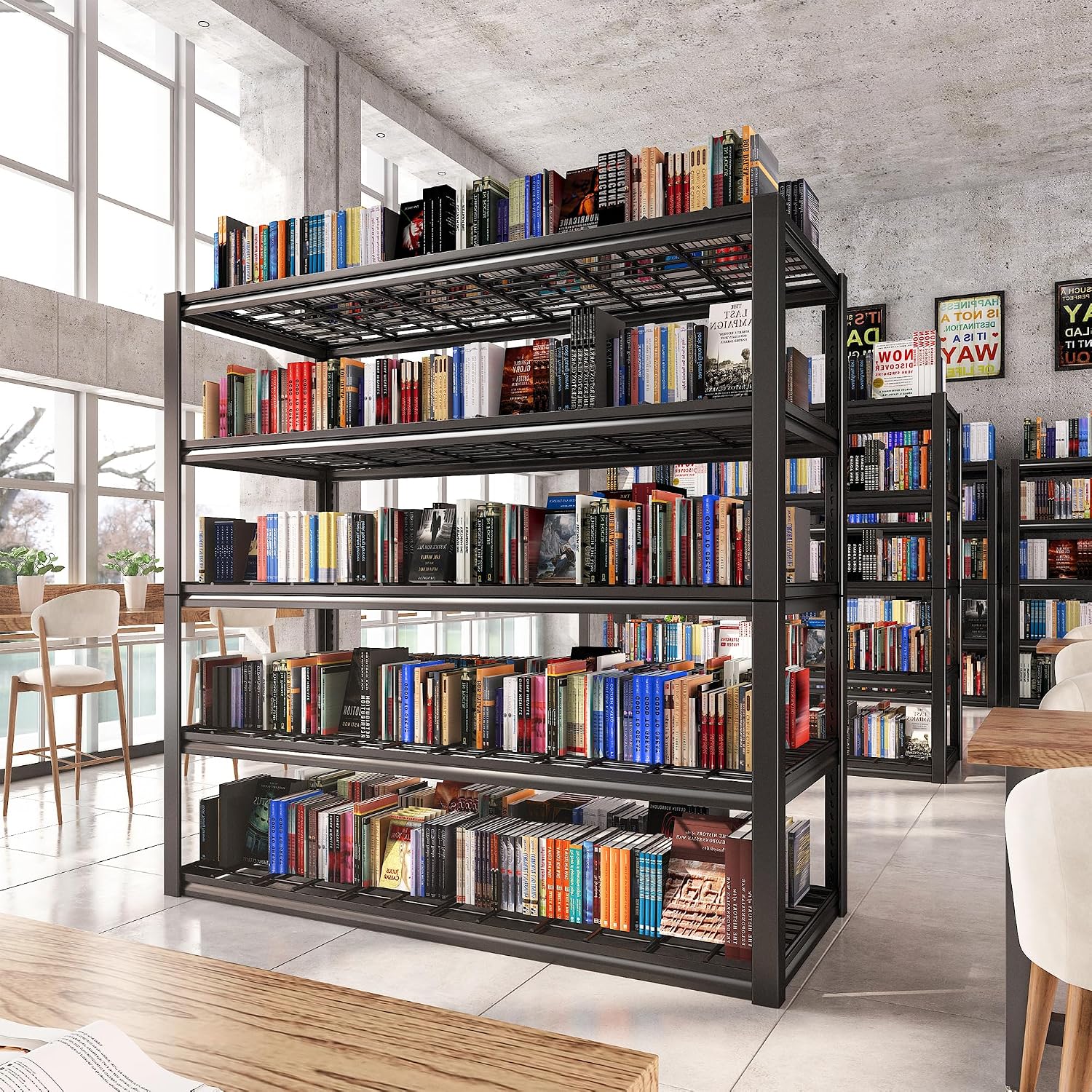 REIBII 48.2''W Garage Shelving Heavy Duty Metal Shelving 3000LBS Storage Shelves Adjustable Metal Shelves Industrial 5 Tier Garage Shelf for Basement Pantry Warehouse Supermarket, 2 Pack