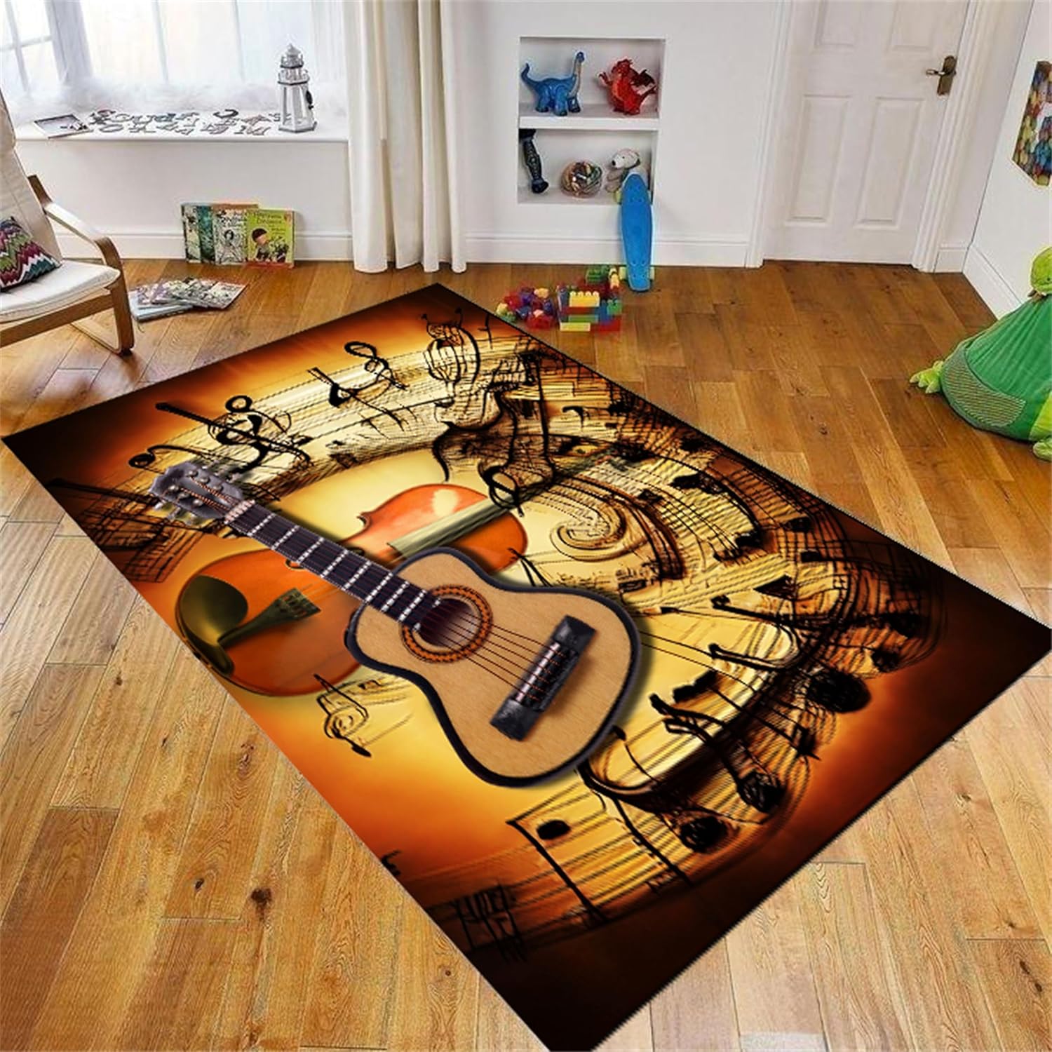 Guitar Rug,6x8ft, Electric Guitar Area Rug，Electric Guitar Music Indoor Rugs，Anti-Slip Noise Reduction Machine Washable Music Rug for Music Room Living Room Bedroom Office Home Decor