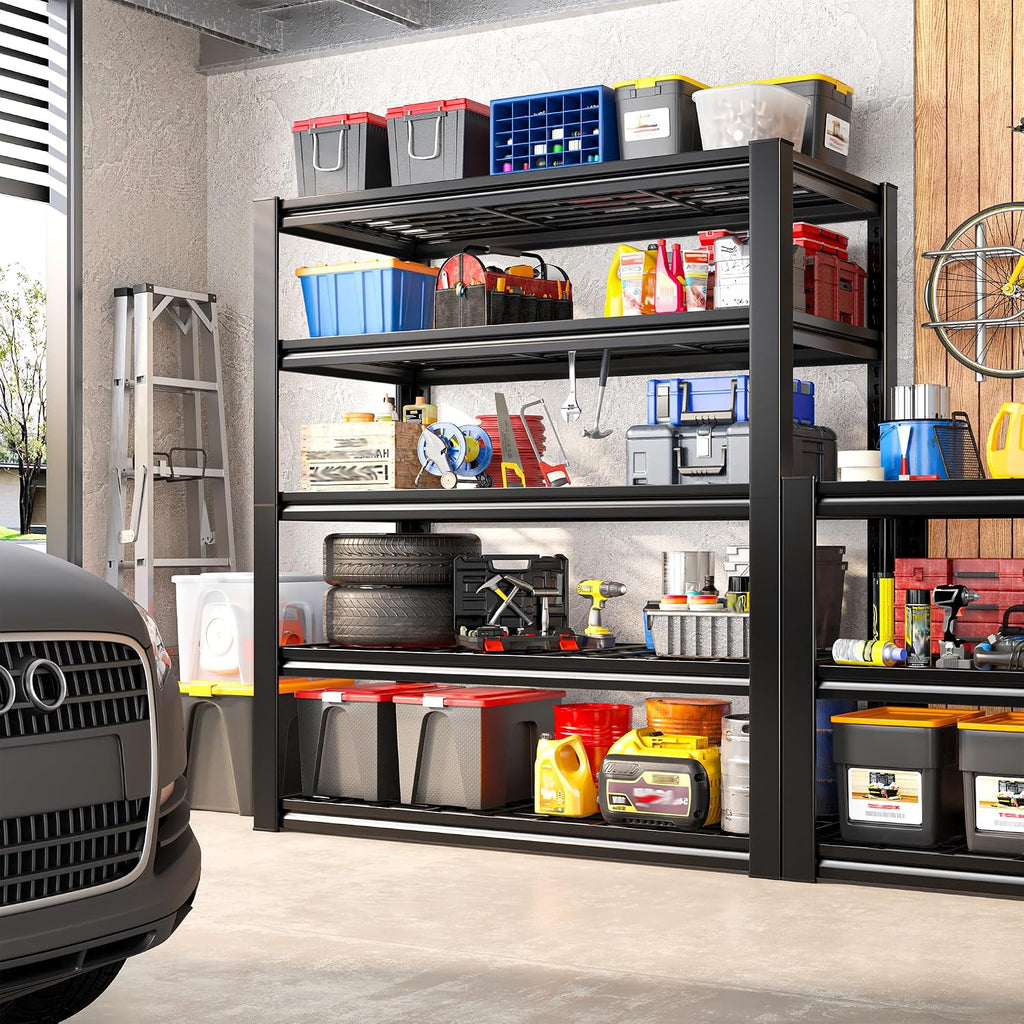 REIBII Garage Shelving 3200LBS, 5-Tier Storage Shelves, Adjustable Industrial Metal Shelving Unit for Garage, Basement, Pantry, Warehouse,Commercial, 36' W x 16' D x 72' H, 2 Pack