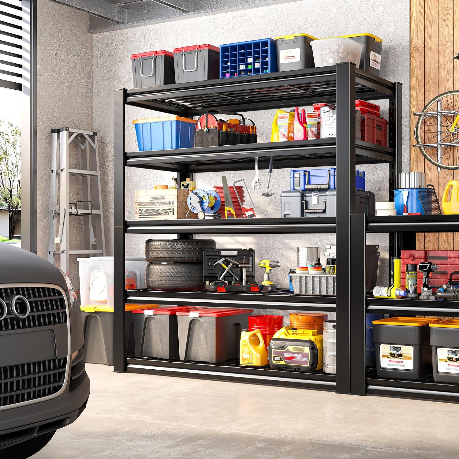 REIBII Garage Shelving 3200LBS, 5-Tier Storage Shelves, Adjustable Industrial Metal Shelving Unit for Garage, Basement, Pantry, Warehouse,Commercial, 36' W x 16' D x 72' H, 2 Pack