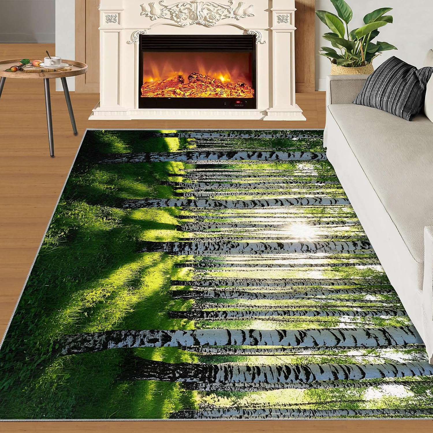 Birch Forest Area Rug 6x8 - Birch Trees Large Rugs for Living Room, Natural Landscape Carpet Area Rug for Girls Bedroom Kids Room Basement Office Classroom
