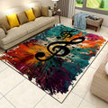 Retro Musical Note Rugs for Indoors, 6x8ft, Colorful Oil Painting Musical Score Melody Living Room Rugs, Low Pile Absorbent Washable High Traffic Carpets for Entrance Living Room