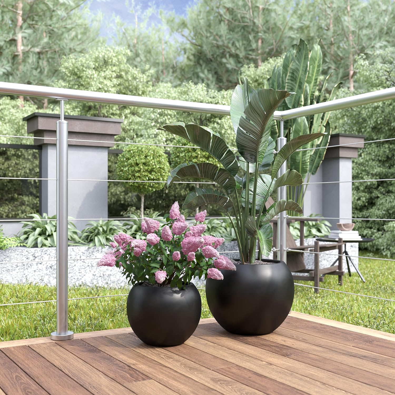 DTY Premium Mt Sherman Fiberstone Sphere Planter for Indoor Outdoor Use, Round Pot for Olive Tree, Lightweight, Smooth Finishes. 2 Extra Coco Mats. Black, Large 21.1'' D x 16.7'' H. 14.6' Pot Opening