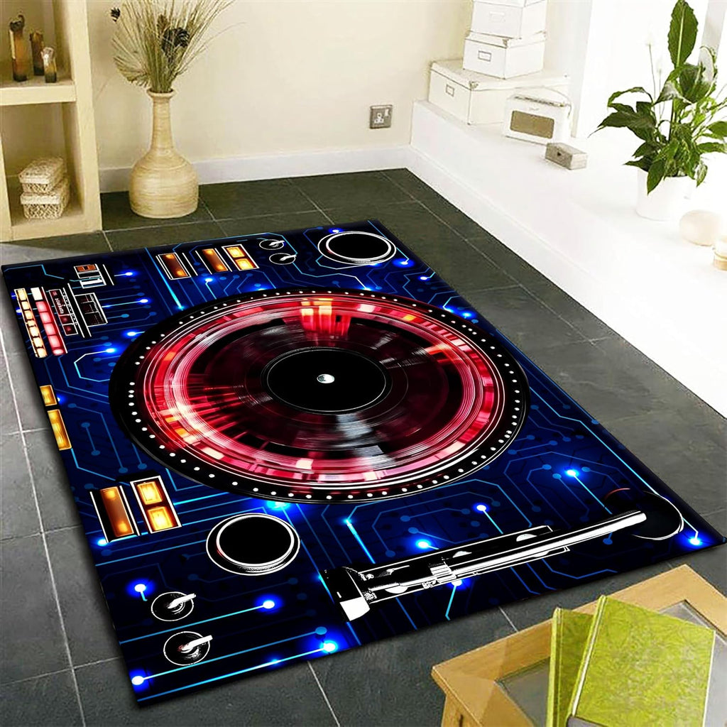 CD Player Rugs for Bedroom, 6x8ft, Retro Cool Disco Turntable Carpets, Modern Music Decor Non-Slip Rugs, Shed Resistant Durable Dirty Resistant Mat for Living Room Patio Sofa