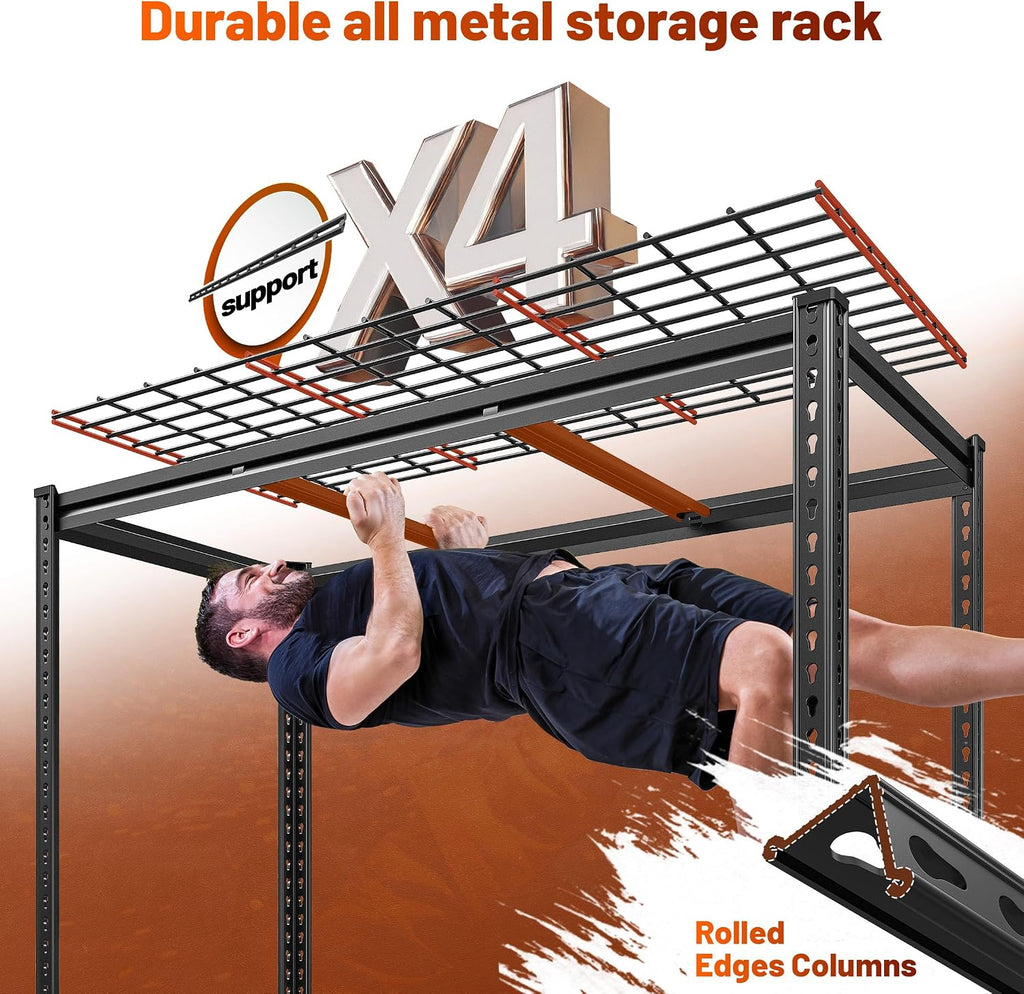 REIBII 48''W Garage Shelving,Adjustable Reinforcing Wire Mesh for Basement | 3000LBS Metal Shelving Unit, double-layer thickened metal support posts for Warehouse 5 Tier 48' W x 24' D x 72' H