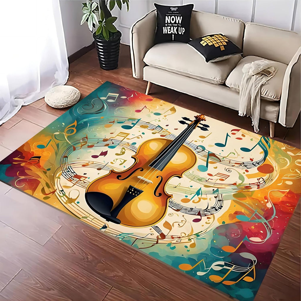 Musical Notes Area Rug, 6x8ft Painting Musical Sheet Music Home Decorative Rug, Piano Notes Doormat Non-Slip Floor Mat Carpet for Bedroom Living Room Bedside Study Playing Carpet