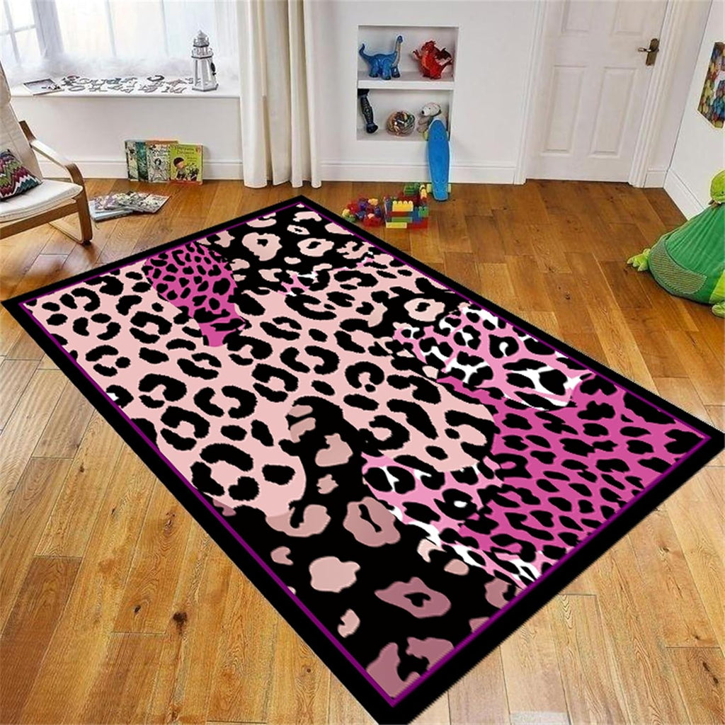 Pink Leopard Rug 6x8ft - Pink Rugs for Girls' Bedroom & Living Room - Cheetah Print Carpet - Vintage Funky Animal Print