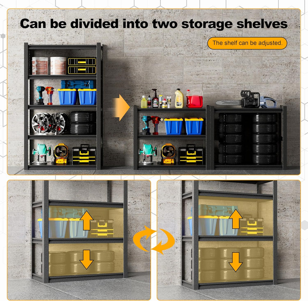 Garage Shelving Units,59' Wide Heavy Duty 5-Tier Metal Storage Shelf with Adjustable Shelves,3000lb Capacity Industrial Shelving for Garage Organization,Basement Storage,WorkshopWarehouse