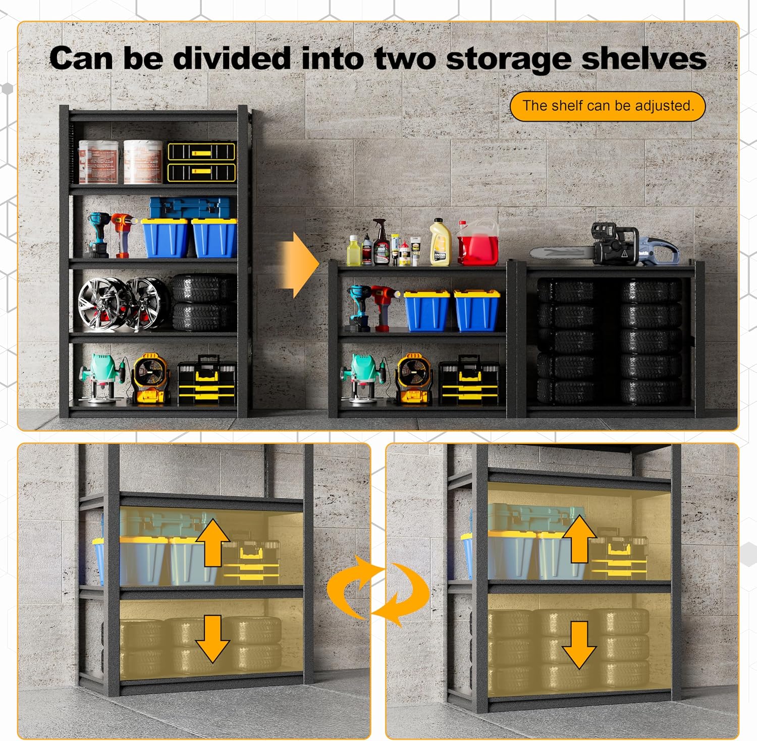Garage Shelving Units,59' Wide Heavy Duty 5-Tier Metal Storage Shelf with Adjustable Shelves,3000lb Capacity Industrial Shelving for Garage Organization,Basement Storage,WorkshopWarehouse
