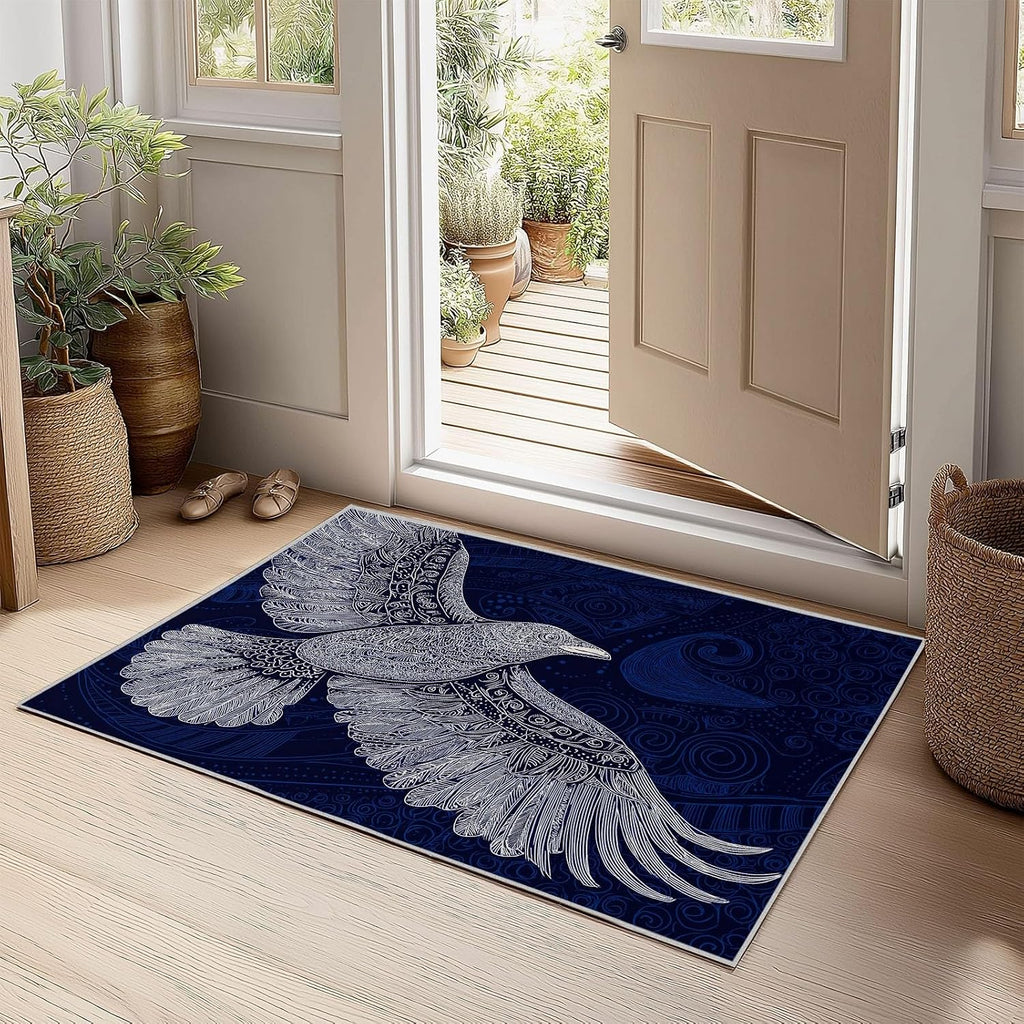 Indoor Non-Slip Area Rug 5 x 7 ft, Abstract Art Washable Rug Viking Runes Animals Birds Low Pile Carpet for Living Room Entryway Kitchen Front Entrance Kids Room Door Mat Laundry