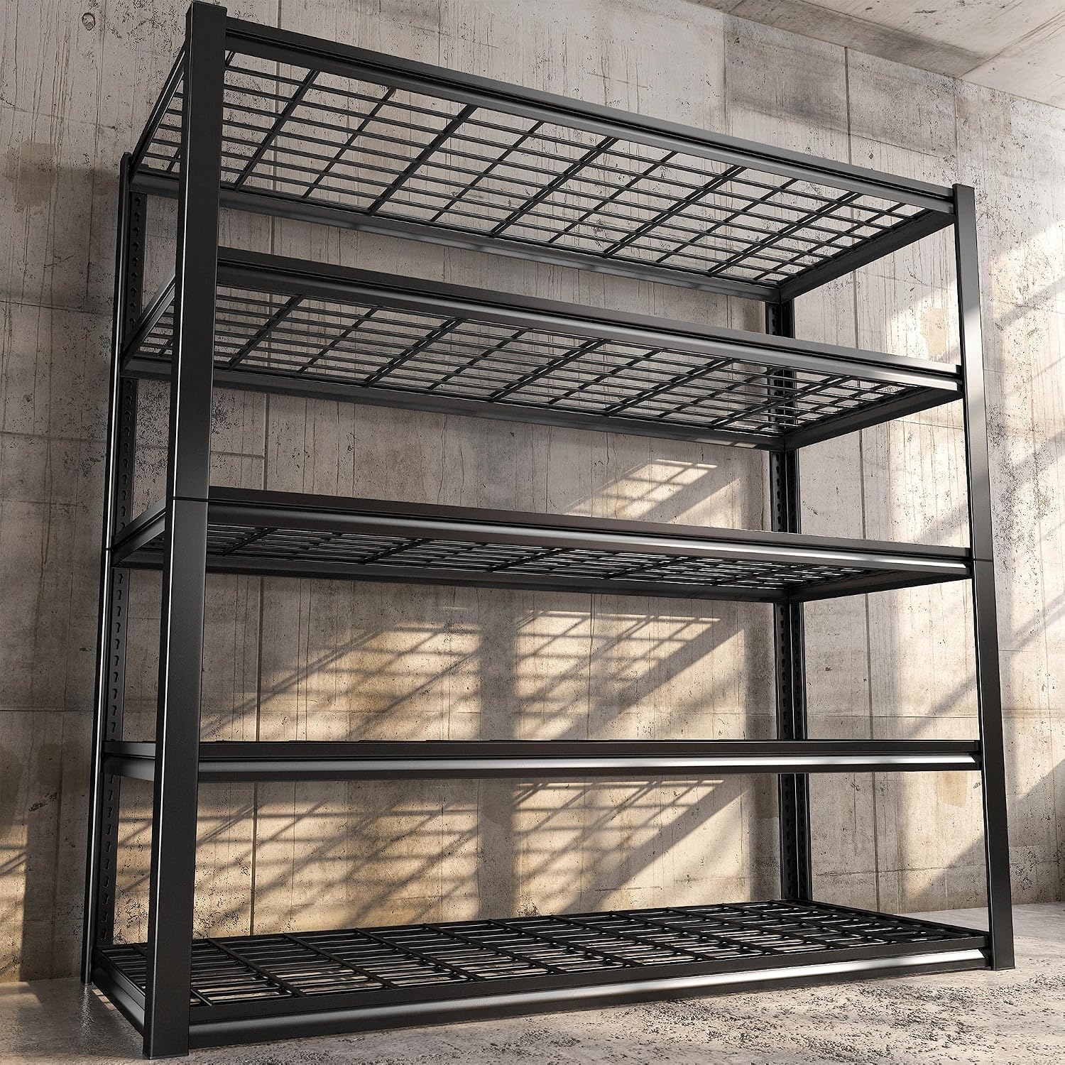 REIBII 48.2''W Garage Shelving Heavy Duty,Metal Shelving 3000LBS Storage Shelves, Adjustable Reinforcing Ribs Wire Mesh,5 Tier Shelf for Basement Pantry Warehouse Supermarket 48.2'W x 24.2'D x 72.2'H