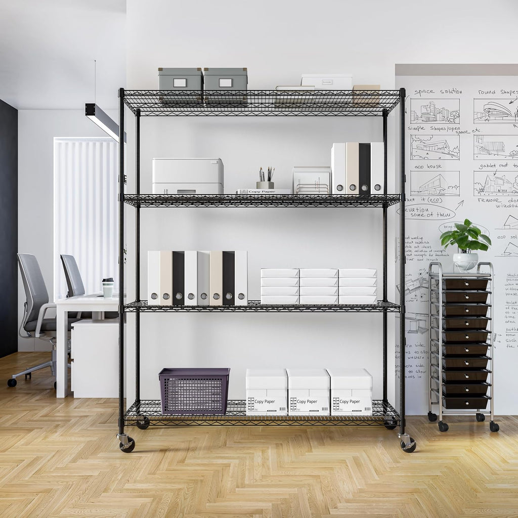 Seville Classics UltraDurable Heavy Duty NSF Solid Steel Wire Rack Storage Unit, Organizer for Garage, Warehouse, Office, Restaurant, Classroom, Kitchen, Black, 4-Tier Shelving, 60' W x 24' D