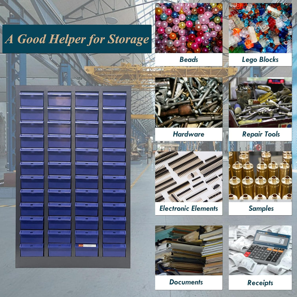 Parts Cabinet Screw Hardware Spare Parts Storage Organizer with 48 Medium Drawers 8.43 * 4.53 * 2.6 inch for Bolts Nuts Legos Beads Samples Metals Documents Garages Factories Offices