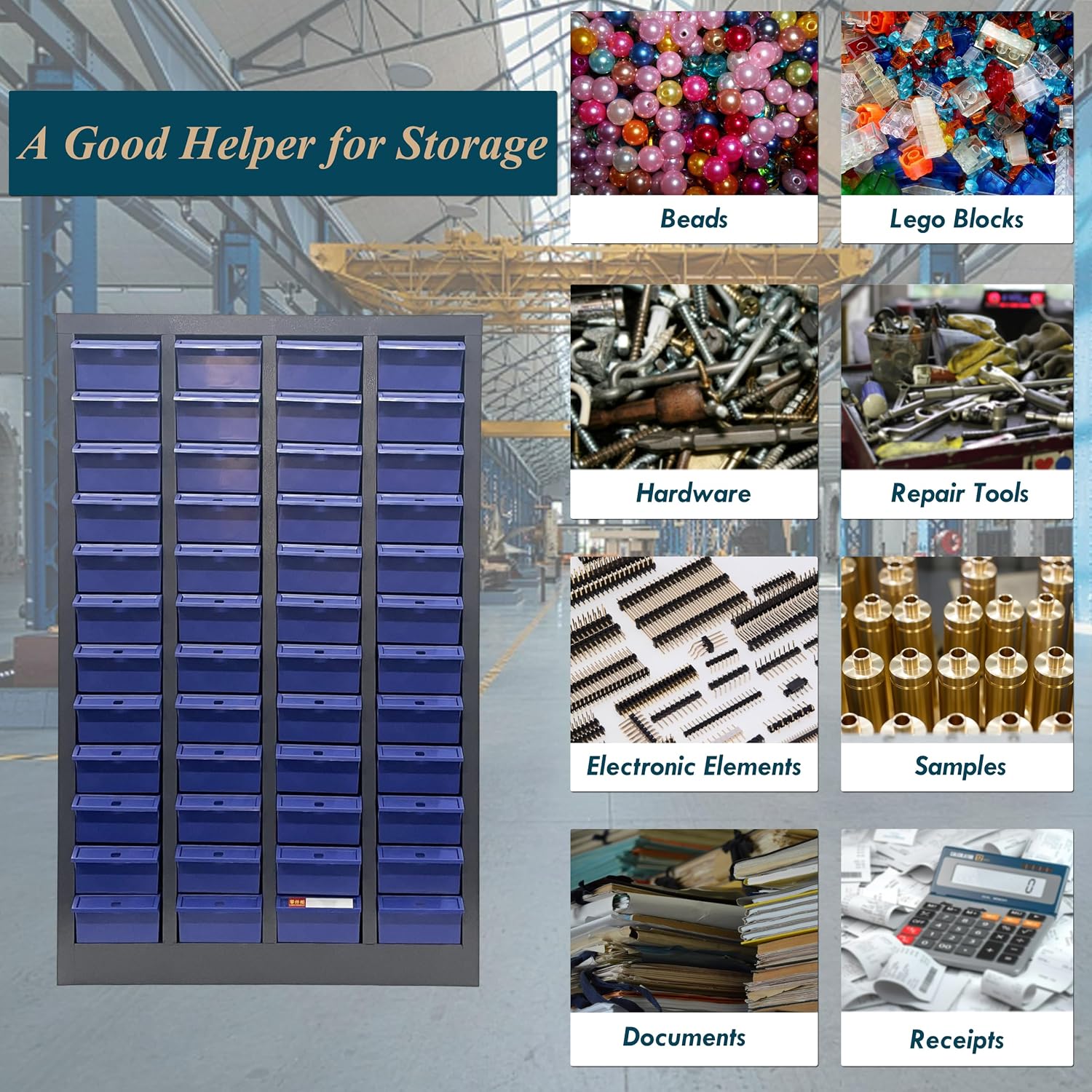 Parts Cabinet Screw Hardware Spare Parts Storage Organizer with 48 Medium Drawers 8.43 * 4.53 * 2.6 inch for Bolts Nuts Legos Beads Samples Metals Documents Garages Factories Offices