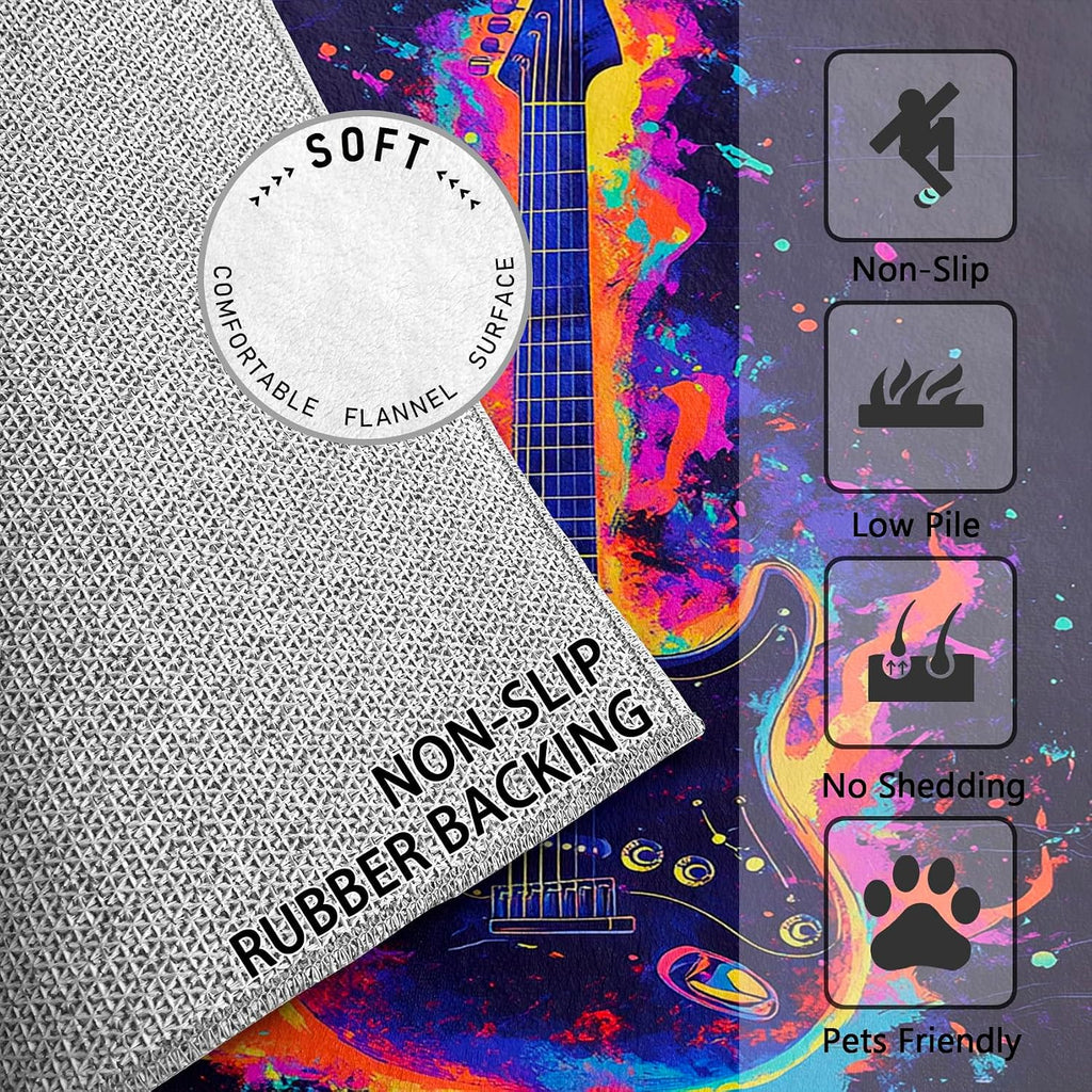 Guitar Rugs 5x7 - Guitar Rugs 4x6, Electric Guitar Music Area Rug for Living Room Bedroom, Washable Non Slip Non Shedding, Rock and Roll Graffiti Carpet, Guitar Home Decor & Gifts