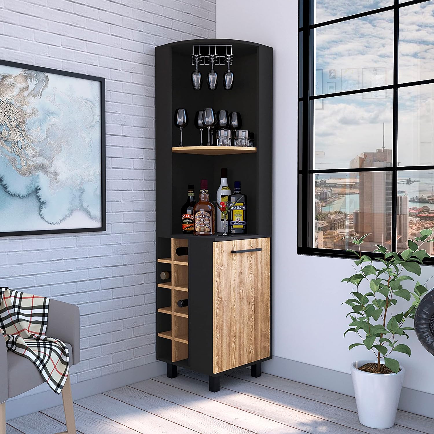 71' Freestanding Storage Cabinet, Kitchen Storage Bakers Rack with Wine Cubbies, Utility Food Cupboard with Stemware Racks for Dining, Multi