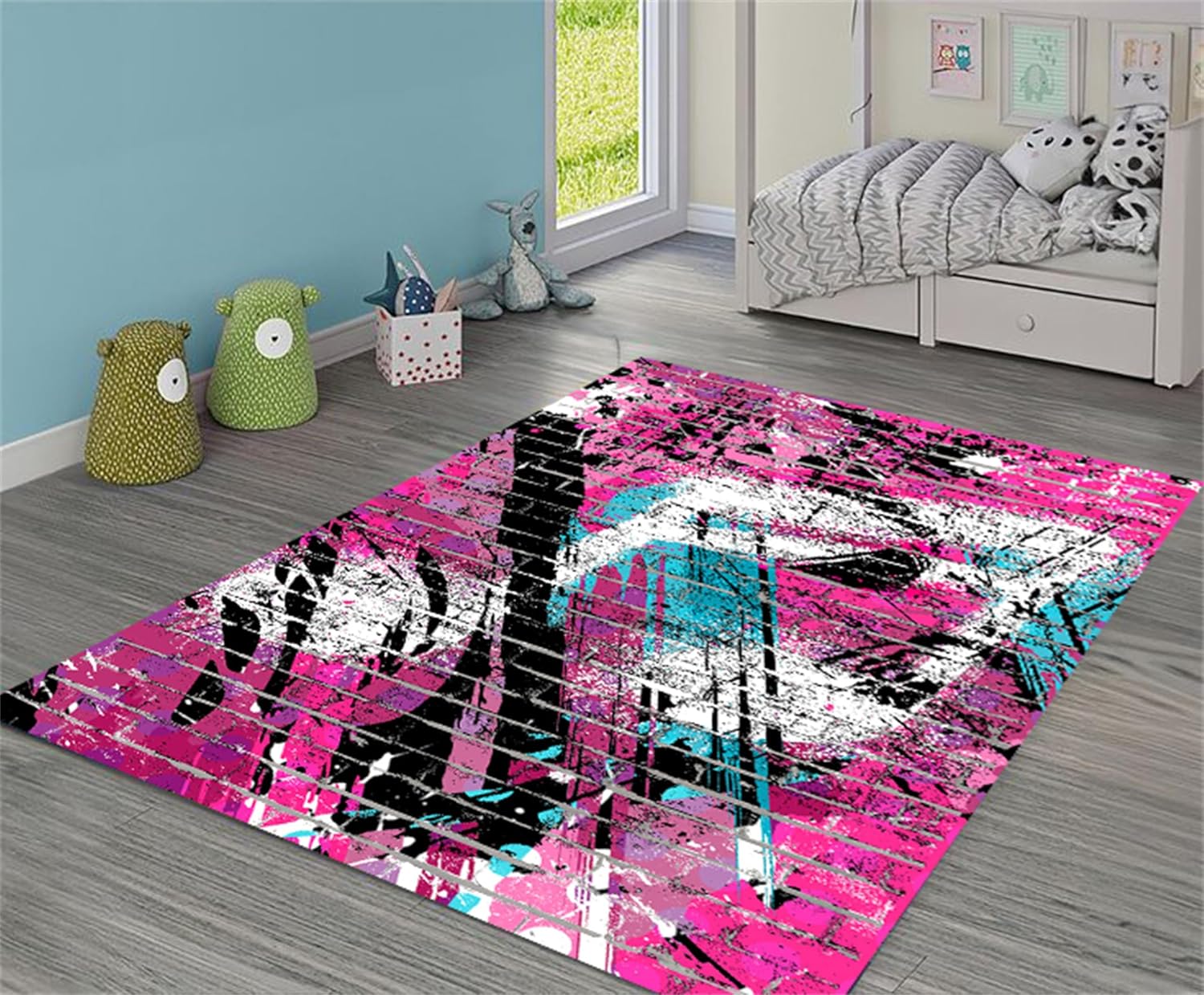 Music Rug，6x8ft,Music Themed Area Rug, Pink Modern Abstract Graffiti Art Anti-Slip Rug，Washable Indoor Carpet, Suitable for Living Room, Laundry Room, Dormitory, Bedside, Children's Room