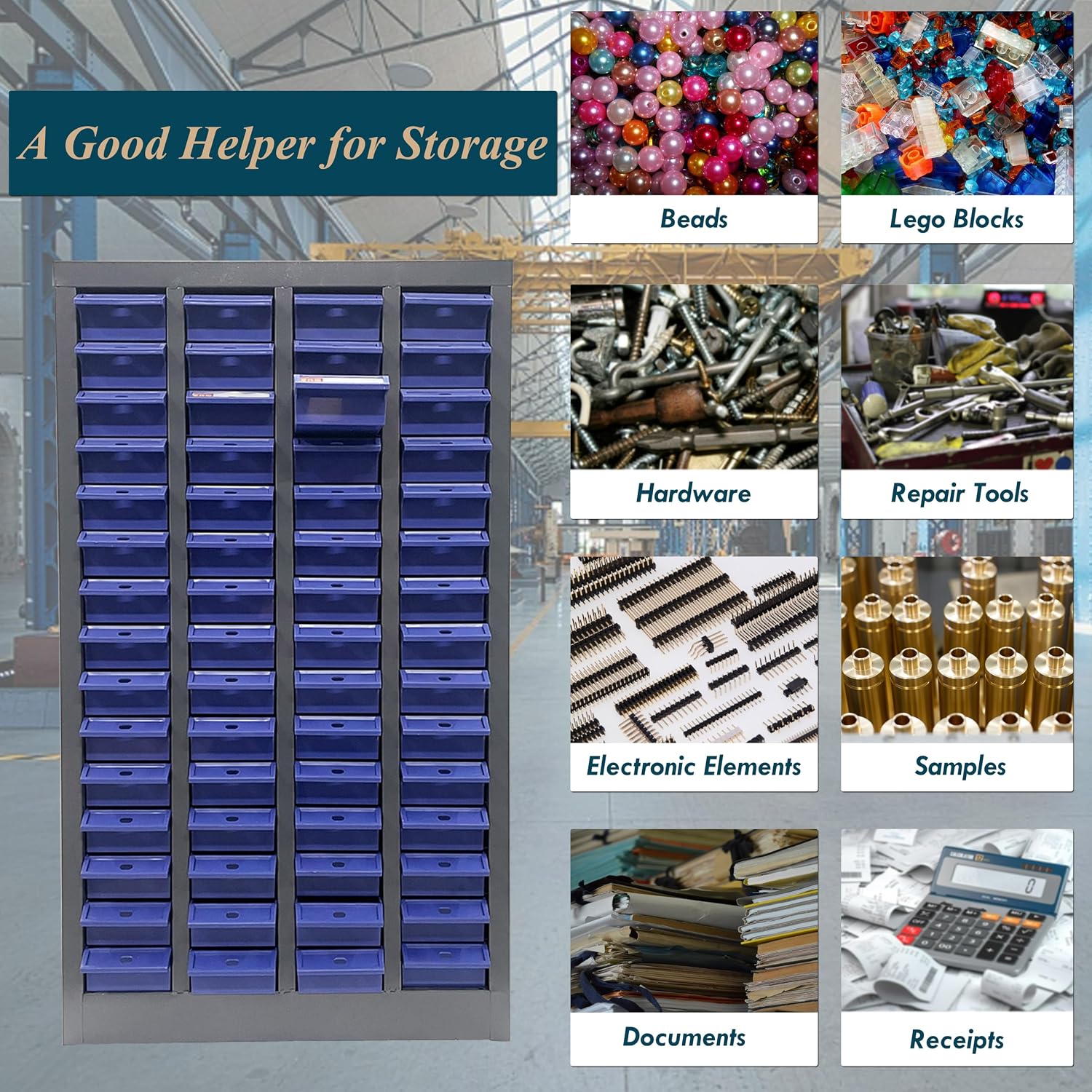 Small Parts Storage Cabinet, 60 Drawers (7.8x3.9x1.9 Inch), Heavy Duty Cold-Rolled Steel + ABS/PS, Hardware Organizer for Nails/Screws/Bolts/Nuts, Anti-Fall