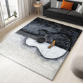 Abstract Modern Oil Painting Guitar Print 5 x 7 ft Area Rugs for Living Room, Washable Carpet for Bedroom Black and White Non-Slip Rug - Stain Resistant Carpets for Kids Playroom Classroom Dining Room