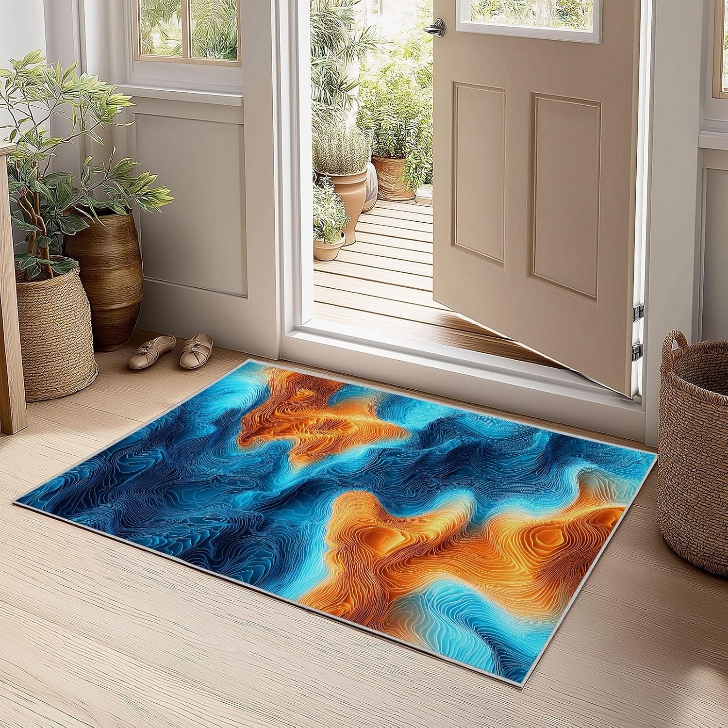 Waves Gradients Topographic Maps Print Area Rug 5 x 7 ft for Living Room, Soft Washable Carpet for Bedroom Abstract Art Non-Slip Rug - Stain Resistant Carpets for Kids Playroom Classroom Dining Room