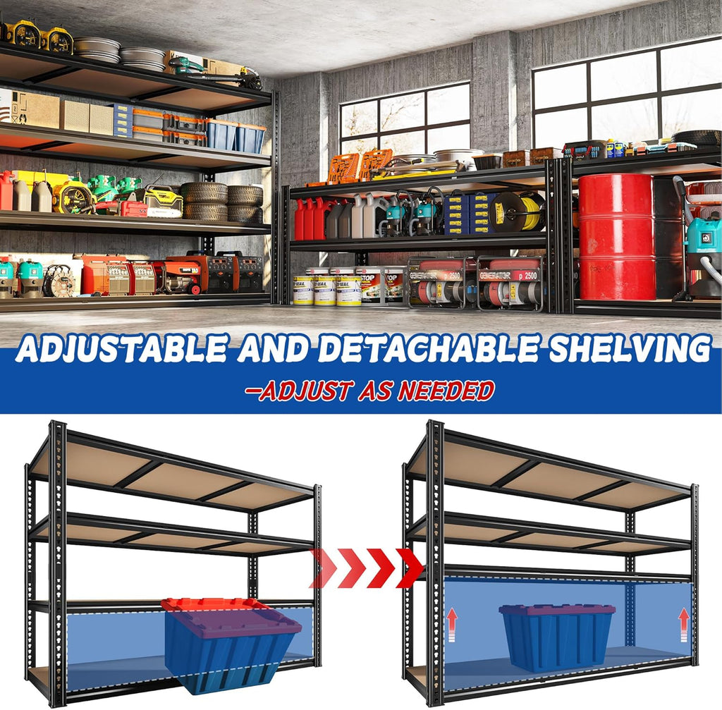 ROOMFAVE 60' W Garage Shelving Metal Shelving 2800LBS Storage Shelves Heavy Duty 4 Tier Adjustable Shelving Unit for Storage Rack Pantry Shelf Industrial Commercial,60' W x 18' D x 60' H