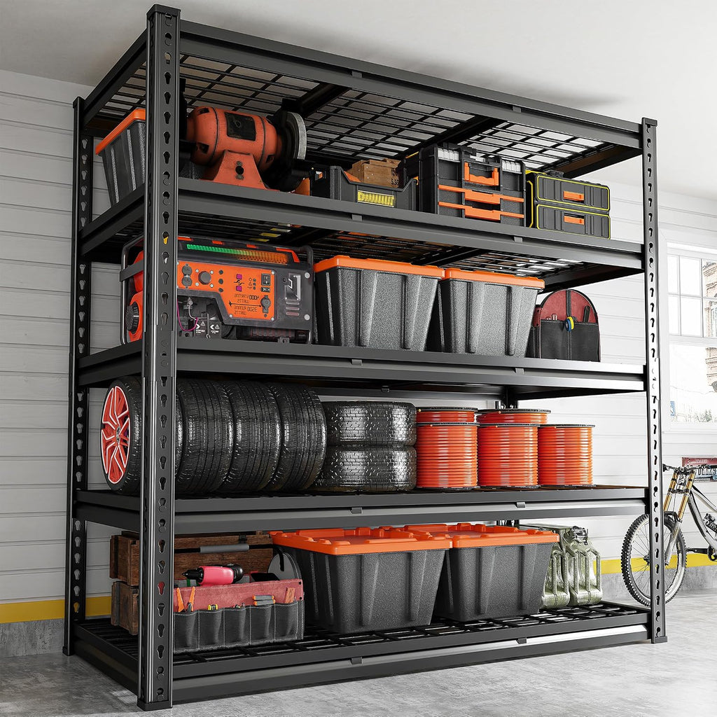 REIBII 48''W Garage Shelving,Adjustable Reinforcing Wire Mesh for Basement | 3000LBS Metal Shelving Unit, double-layer thickened metal support posts for Warehouse 5 Tier 48' W x 24' D x 72' H