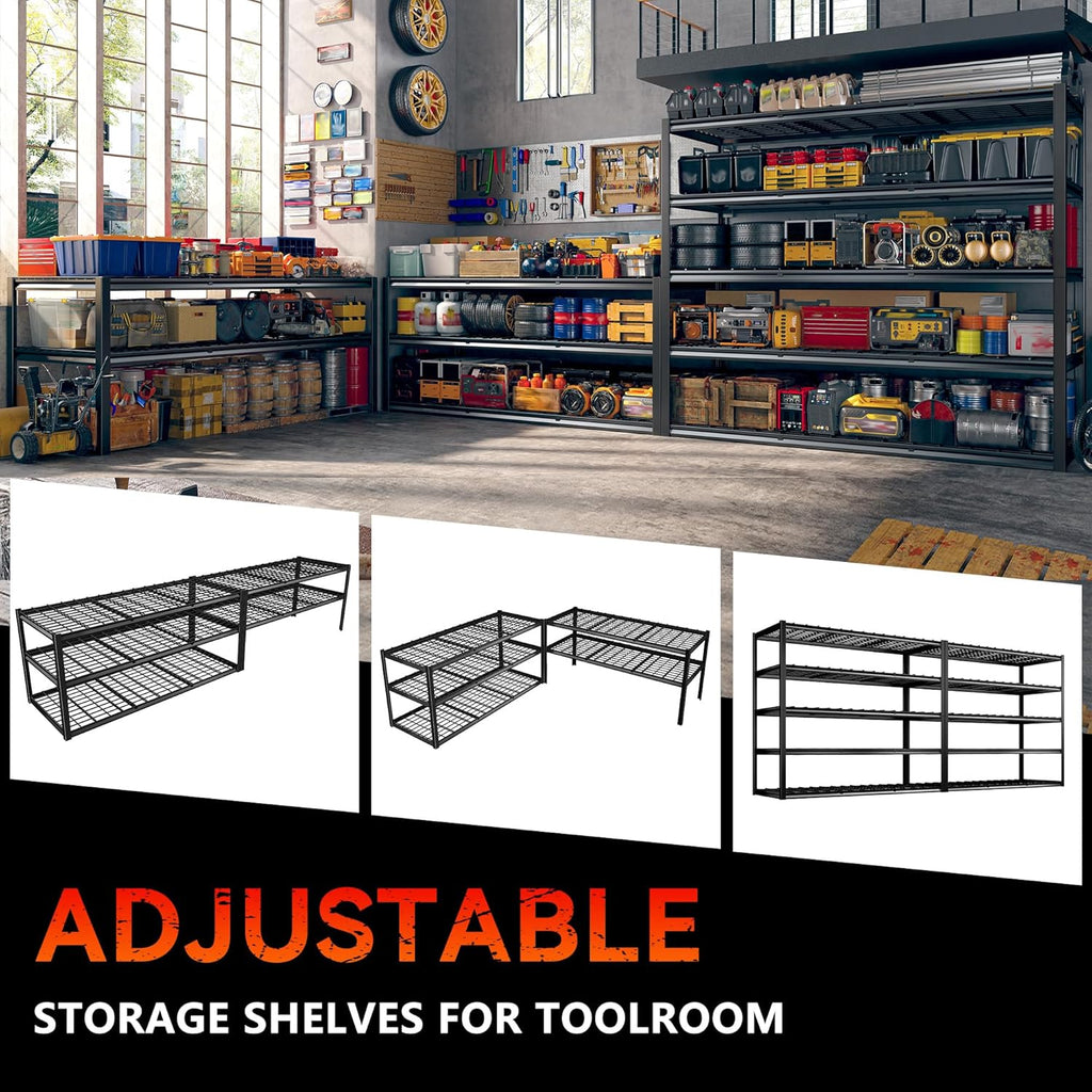 REIBII 60' W Heavy Duty Garage Shelving,3000LBS Storage Shelves Metal Shelving,Adjustable Shelves for ndustrial 5 Tier Garage Shelves for Shop Commercial Warehouse Basement Pantry60 W x 24' D x 72' H