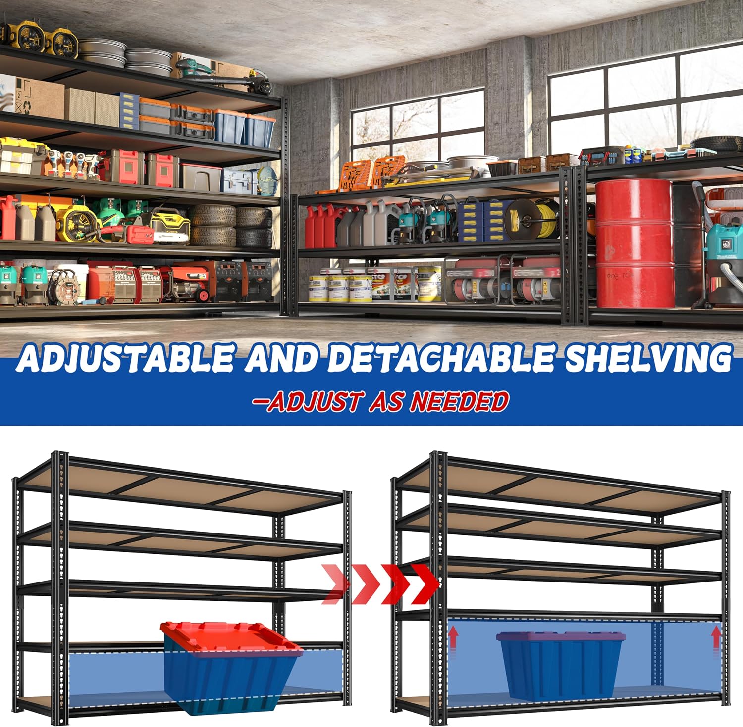 ROOMFAVE 60' W Garage Shelving 72' H Metal Shelving 3500LBS Storage Shelves Heavy Duty 5 Tier Adjustable Shelving Unit for Storage Rack Pantry Shelf Industrial Commercial,60' W x 18' D x 72' H