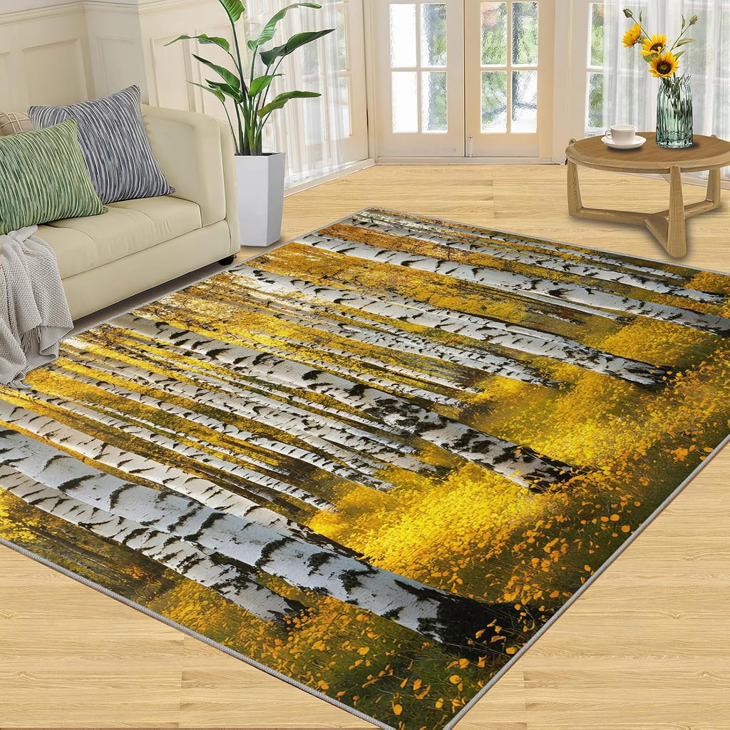 Autumn Birch Forest Area Rug 6x8 - Birch Forest Large Rugs for Living Room, Natural Landscape Carpet Area Rug for Girls Bedroom Kids Room Basement Office Classroom