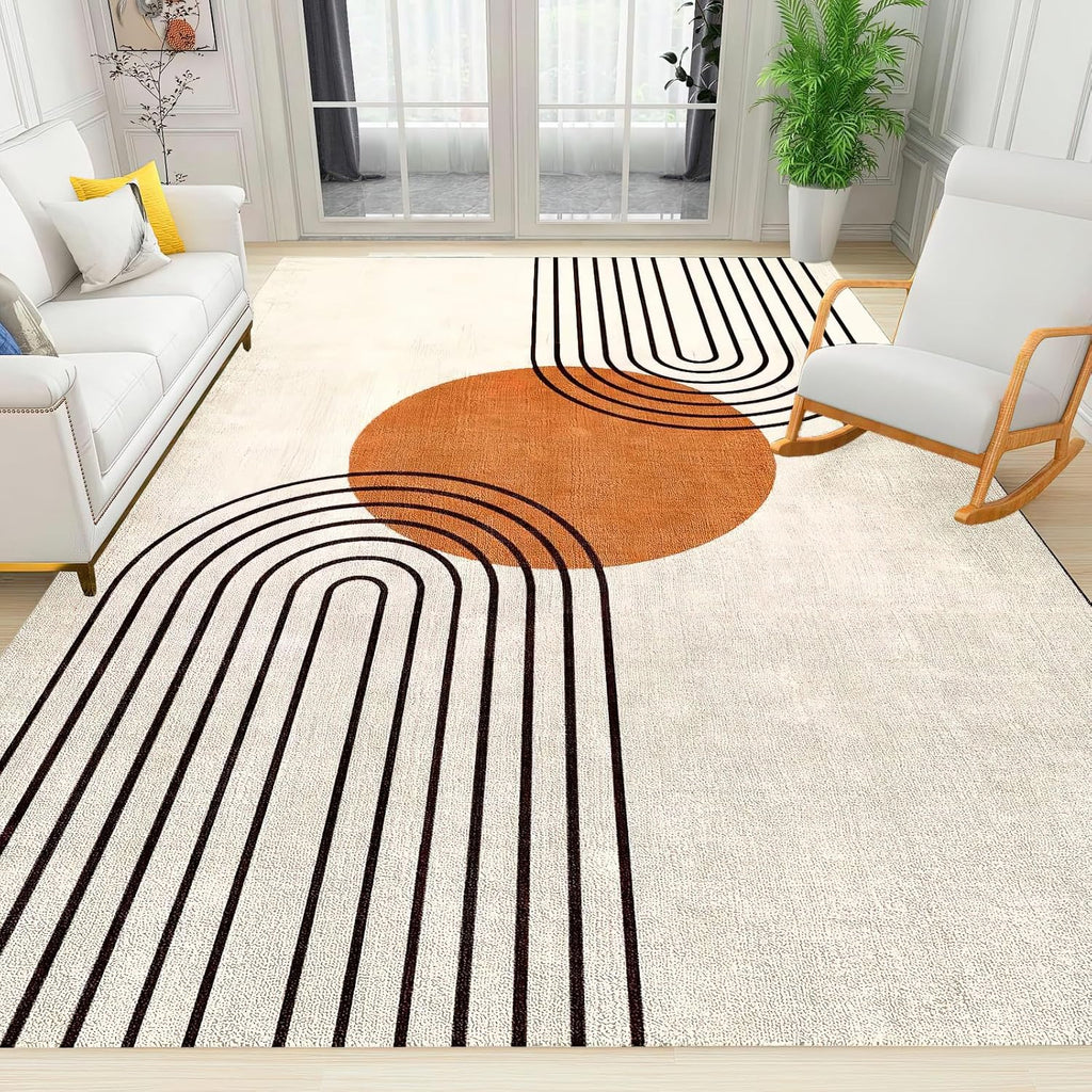 Medieval Geometric Lines Area Rug, Simple Abstract Sun Indoor Non Slip Print Rugs, Machine Washable Breathable Durable Carpet for Living Room Bedroom Study Dining Room - 5 ft x 7 ft