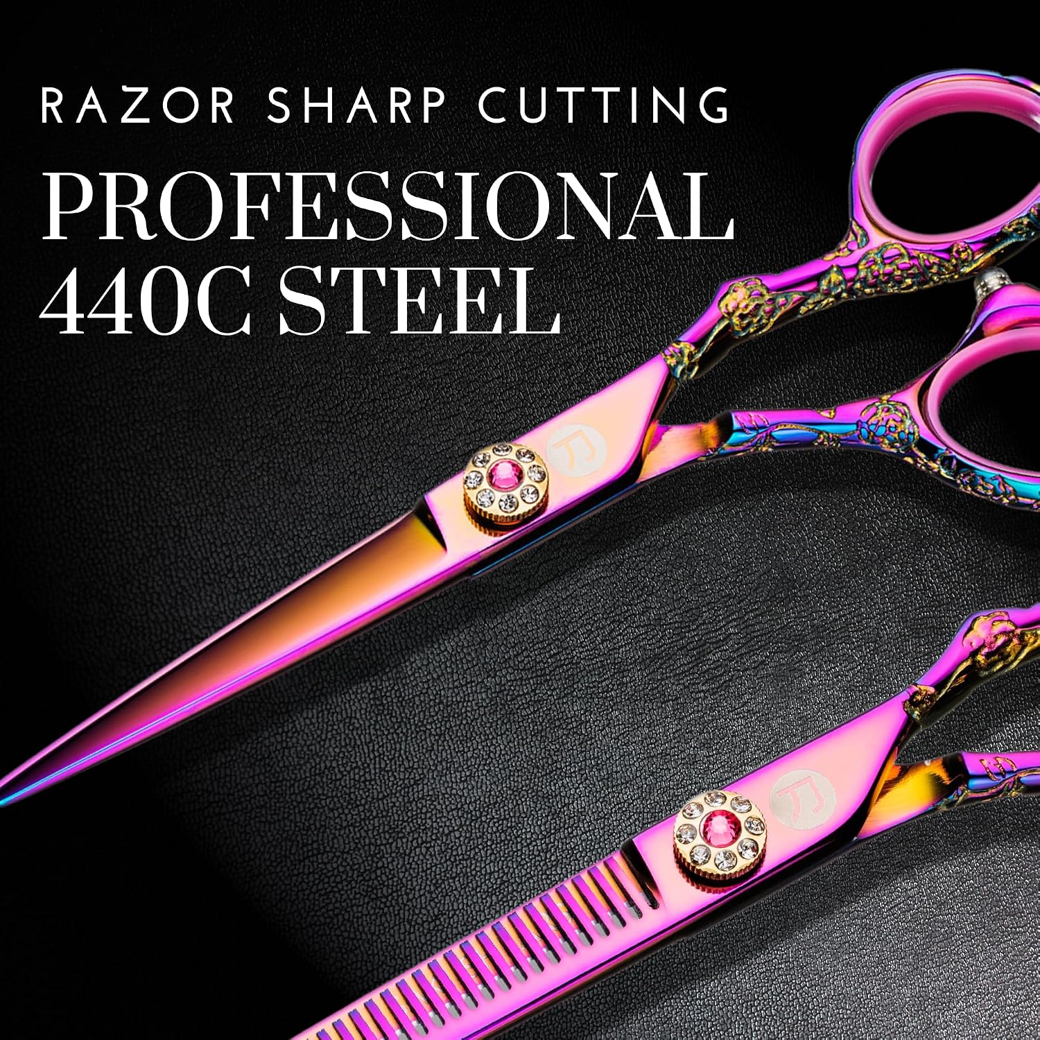 Saki Shears Kohana Pink Set of Professional Hair Shears - Includes Cutting and Thinning Shears - 440C Japanese Steel