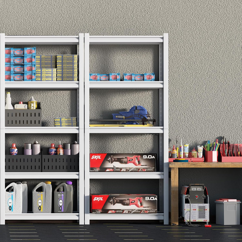 5 Tier White Storage Shelves - Adjustable Pantry Shelves Metal Closet Shelf, Heavy Duty Shelving Unit Utility Rack Organizer for Kitchen Closet Pantry Garage, 28' W x 12' D x 59' H, Set of 2