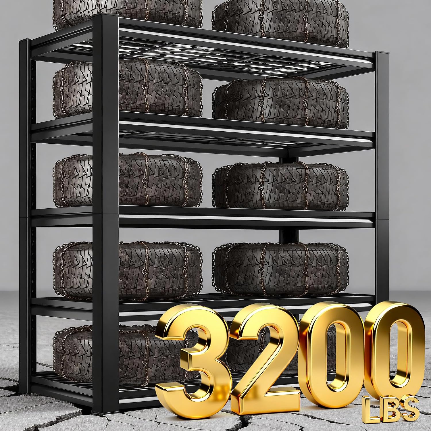 REIBII Garage Shelving 3200LBS, 5-Tier Storage Shelves, Adjustable Industrial Metal Shelving Unit for Garage, Basement, Pantry, Warehouse,Commercial, 36' W x 16' D x 72' H, 2 Pack