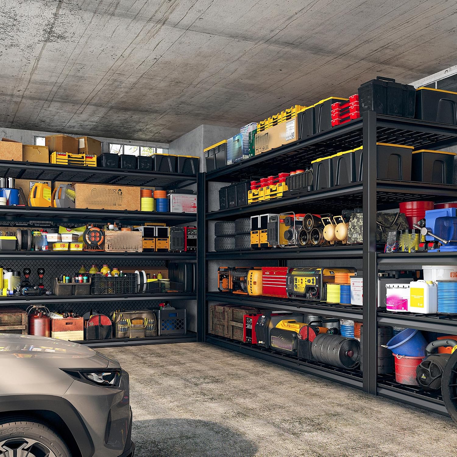 REIBII 60' W Heavy Duty Garage Shelving,3000LBS Storage Shelves Metal Shelving,Adjustable Shelves for ndustrial 5 Tier Garage Shelves for Shop Commercial Warehouse Basement Pantry60 W x 24' D x 72' H