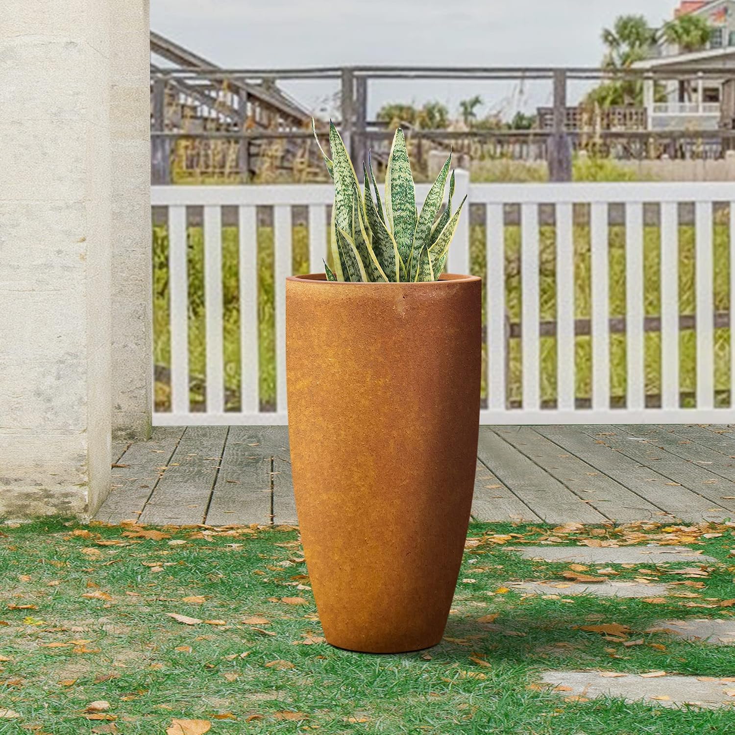 Kante 23.6' H Iron Oxide Finish Concrete Tall Planters Large Outdoor Indoor Decorative Plant Pots with Drainage Hole and Rubber Plug, Modern Tapered Style for Home and Garden (RC0099A-C80621)