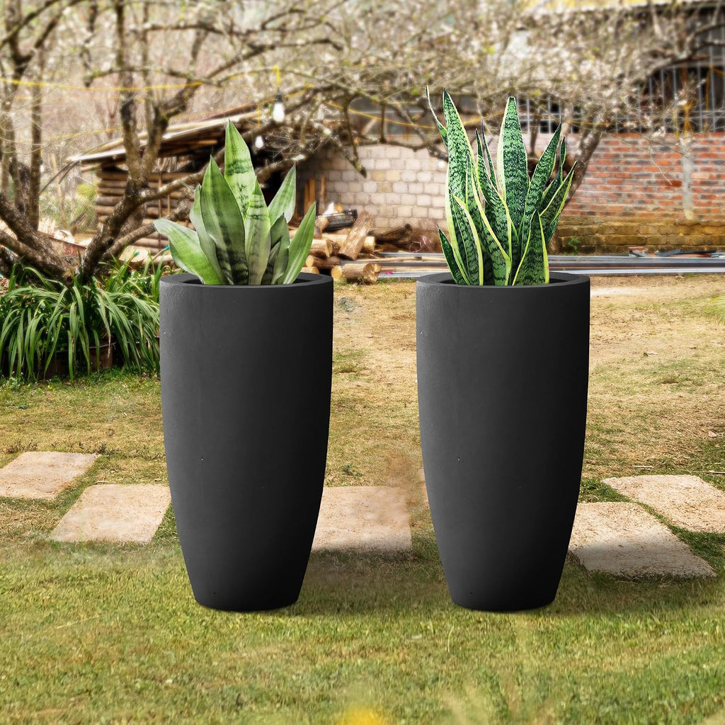 Kante 23.6' H Charcoal Black Tall Planters Two Pack, Large Outdoor Indoor Garden Plant Pots with Drainage Hole and Rubber Plug, Modern Decor for Home and Garden