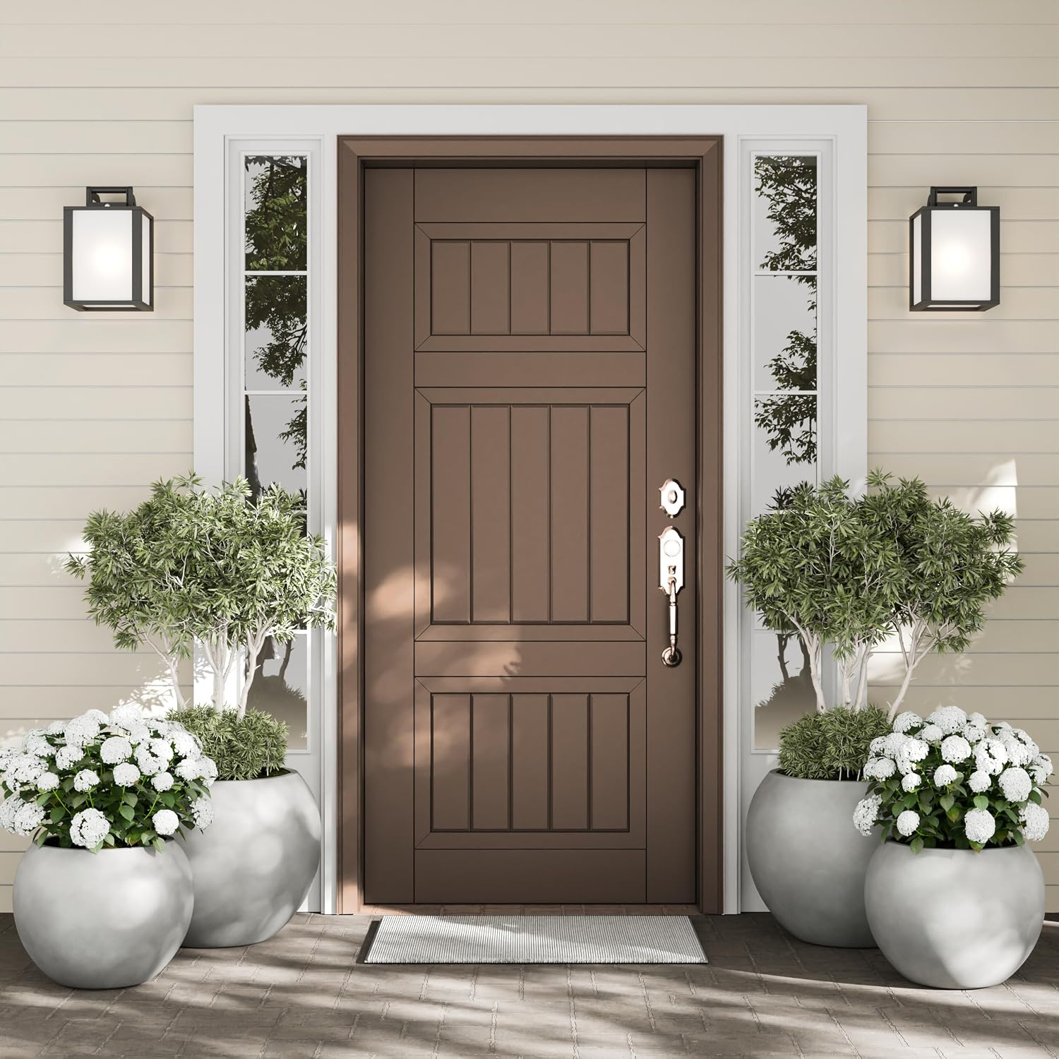 DTY Premium Mt Sherman Fiberstone Sphere Planter for Indoor Outdoor Use, Round Pot for Olive Tree, Lightweight, Smooth Finishes. 2 Extra Coco Mats. Gray, Large 21.1'' D x 16.7'' H. 14.6' Pot Opening