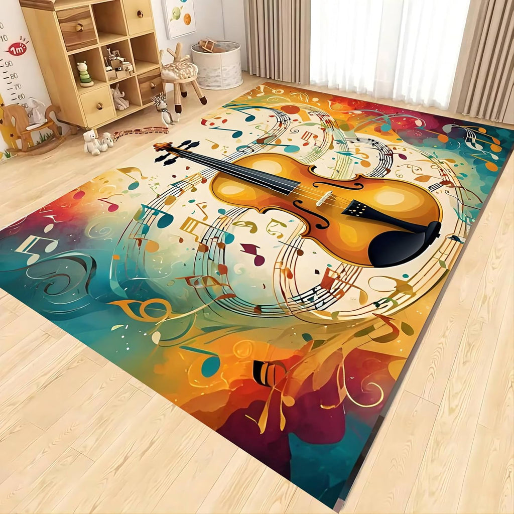Musical Notes Area Rug, 6x8ft Painting Musical Sheet Music Home Decorative Rug, Piano Notes Doormat Non-Slip Floor Mat Carpet for Bedroom Living Room Bedside Study Playing Carpet