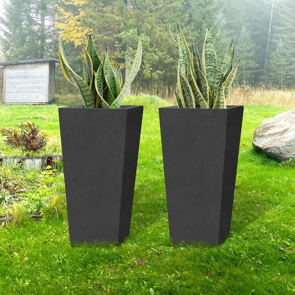 Kante 24.4' H Concrete Tall Tapered Planter Set of 2, Large Outdoor Indoor Garden Plant Pot with Drainage Hole and Rubber Plug Home and Patio, Burnished Black Finish