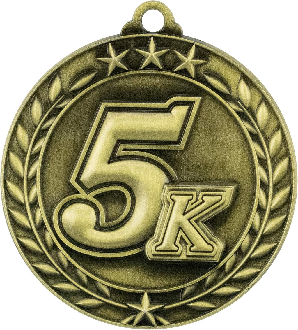 Express Medals Personalized 5K Gold Medal with Red White & Blue Neck Ribbon Award Trophy WAM9