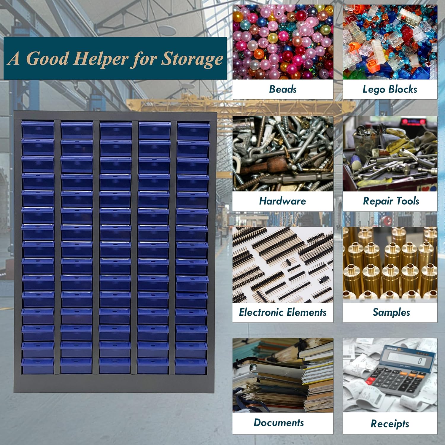Parts Cabinet with 75 Drawer, 25.6' L x 8.7' D x 35.4' H, Cold-Rolled Steel Frame and ABS Drawers for Bolts Nuts Legos Beads Samples Metals Documents Garages Factories Offices