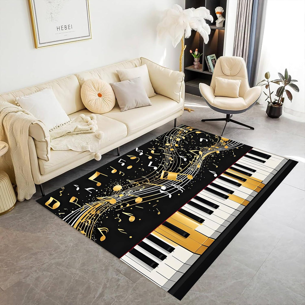 Piano Area Rug, 6x8ft Black and White Piano Sheet Music Art Indoor Carpet, Decorative Carpet Non-Slip Large Area Easy to Clean, Suitable for Living Room Bedroom Game Room Area Rug Mat