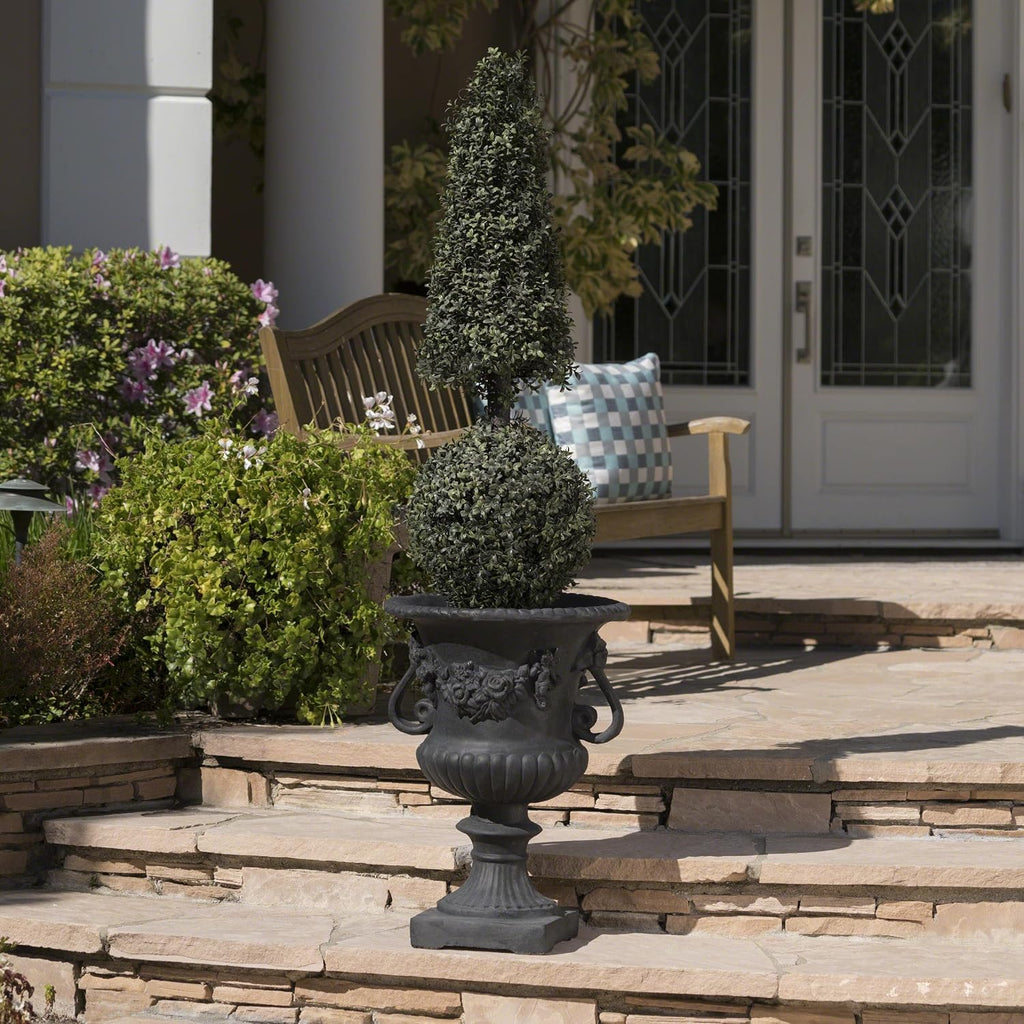 Antique Black Magnesium Oxide Urn Planter, Elegant Decorative Outdoor Garden Patio or Indoor Vase, Ready to Use, 17.3L x 17.3W x 24H Inches