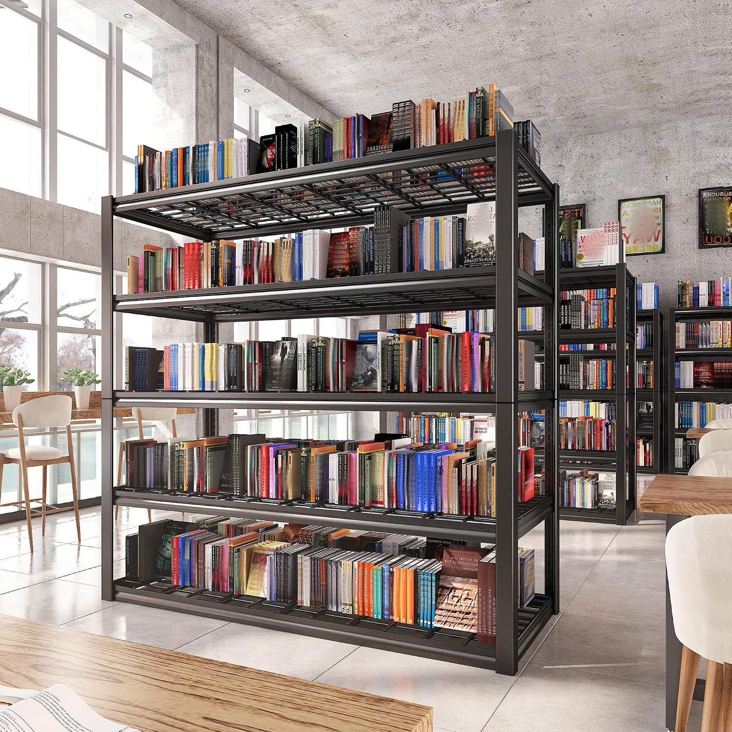 REIBII 48.2''W Garage Shelving Heavy Duty,Metal Shelving 3000LBS Storage Shelves, Adjustable Reinforcing Ribs Wire Mesh,5 Tier Shelf for Basement Pantry Warehouse Supermarket 48.2'W x 24.2'D x 72.2'H